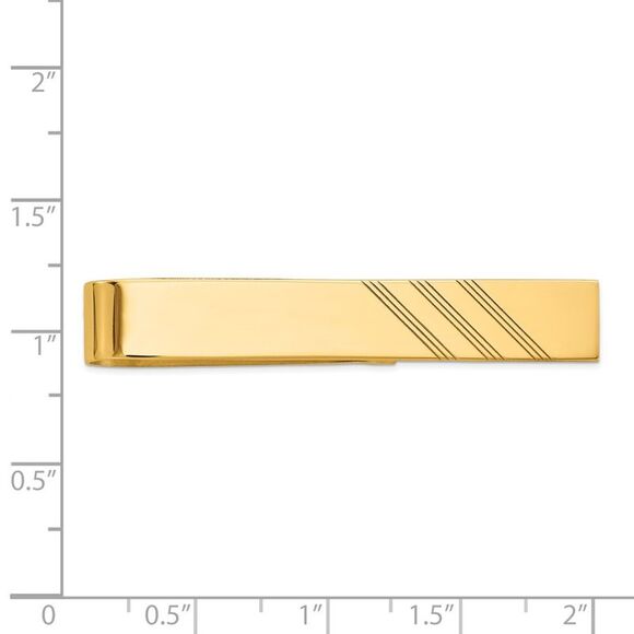 14K Yellow Gold Polished & Diagonal Stripe Tie Bar, 8 x 50mm - Picture 3 of 4